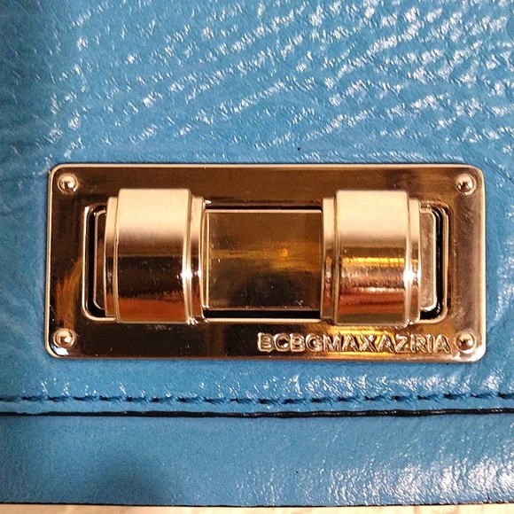 BCBGMaxAzria Sophia Blue Jade Leather Small Handbag With Chain Strap - Picture 8 of 10